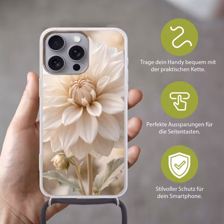 Bloem - Dahlia - Wit Hoesje iPhone 16 Pro Max met koord klein -sfeer2_DE