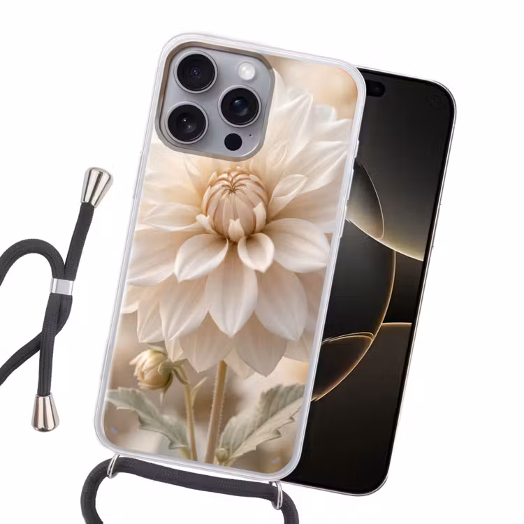 Bloem - Dahlia - Wit Hoesje iPhone 16 Pro Max met koord klein -sfeer1