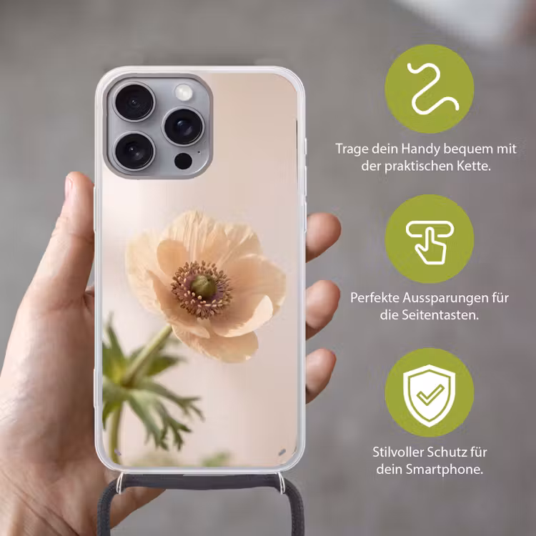 Bloem - Minimalistisch - Groen Hoesje iPhone 16 Pro Max met koord klein -sfeer2_DE