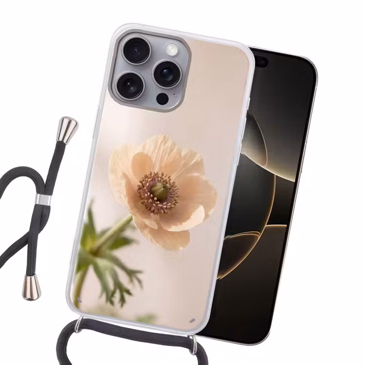 Bloem - Minimalistisch - Groen Hoesje iPhone 16 Pro Max met koord klein -sfeer1
