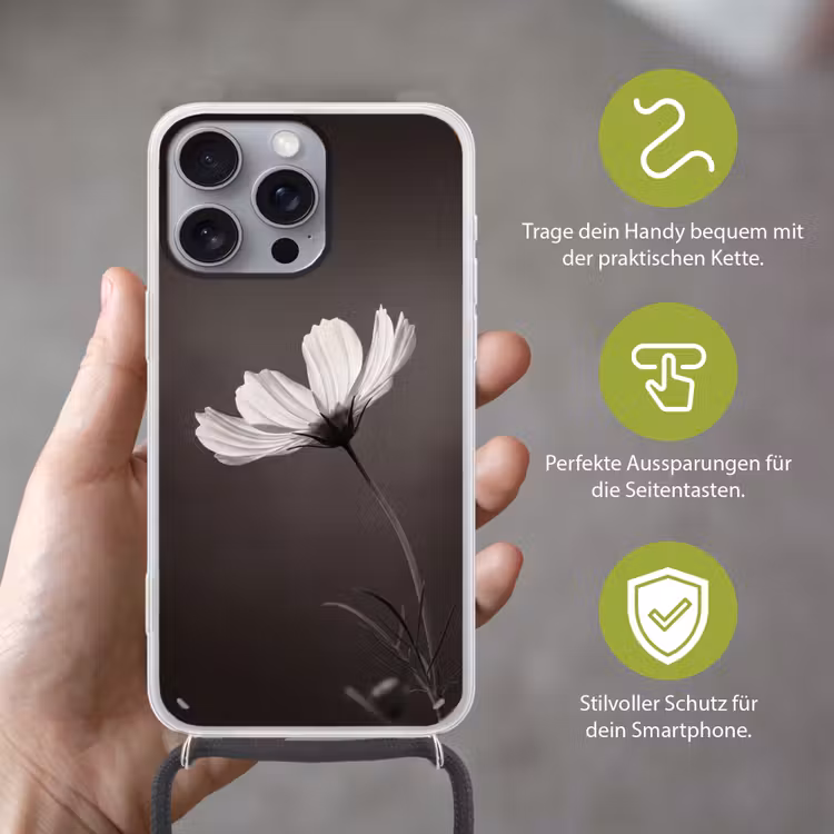Bloem - Minimalistisch - Zwart - Wit Hoesje iPhone 16 Pro Max met koord klein -sfeer2_DE