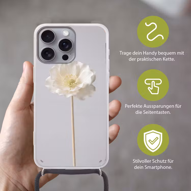 Bloem - Minimalistisch -Wit Hoesje iPhone 16 Pro Max met koord klein -sfeer2_DE