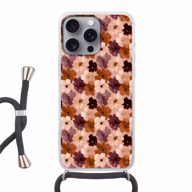 Bloemen - Abstract - Aardetinten Hoesje iPhone 16 Pro Max met koord klein 804 -3d