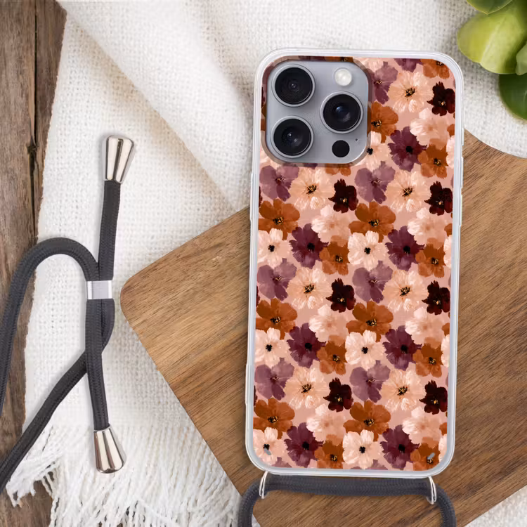 Bloemen - Abstract - Aardetinten Hoesje iPhone 16 Pro Max met koord klein 804 -sfeer4