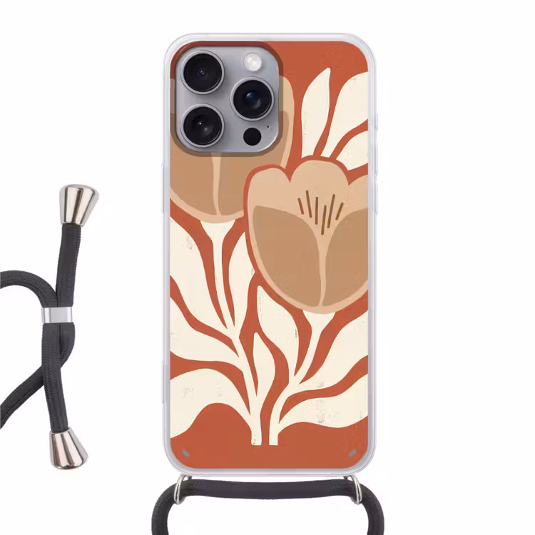 Bloemen - Abstract - Modern - Beige - Natuur Hoesje iPhone 16 Pro Max met koord klein -3d