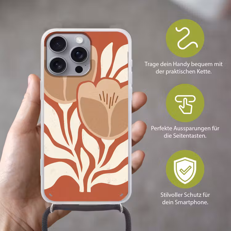 Bloemen - Abstract - Modern - Beige - Natuur Hoesje iPhone 16 Pro Max met koord klein -sfeer2_DE