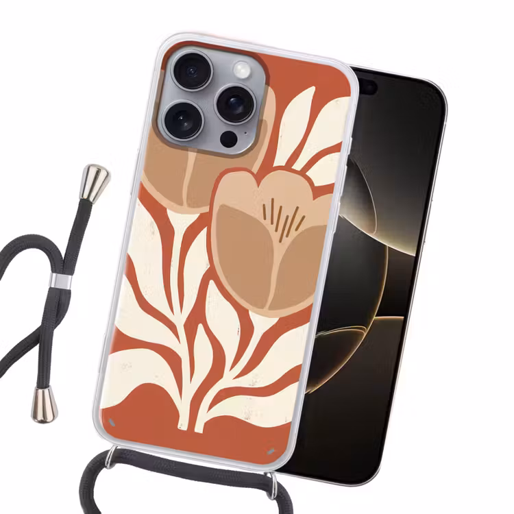Bloemen - Abstract - Modern - Beige - Natuur Hoesje iPhone 16 Pro Max met koord klein -sfeer1
