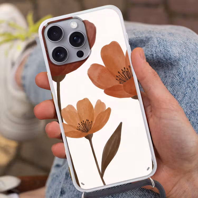 Bloemen - Abstract - Modern - Bruin - Decoratief Hoesje iPhone 16 Pro Max met koord klein -sfeer3