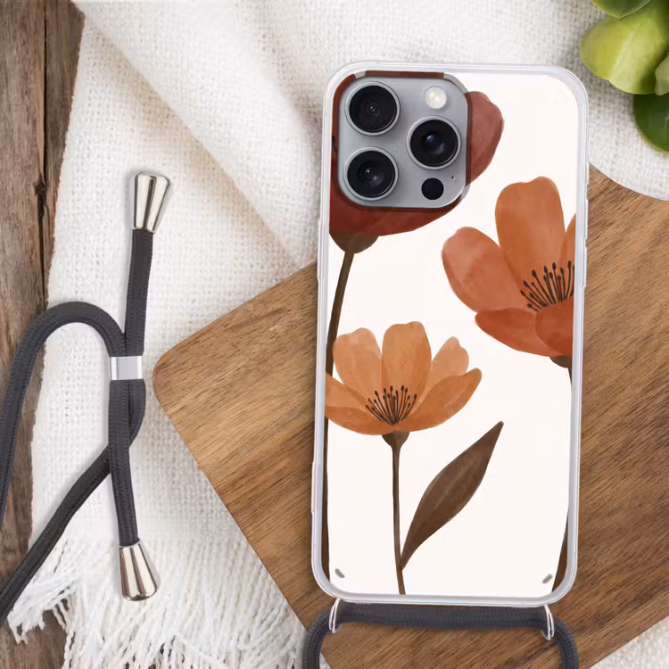 Bloemen - Abstract - Modern - Bruin - Decoratief Hoesje iPhone 16 Pro Max met koord klein -sfeer4