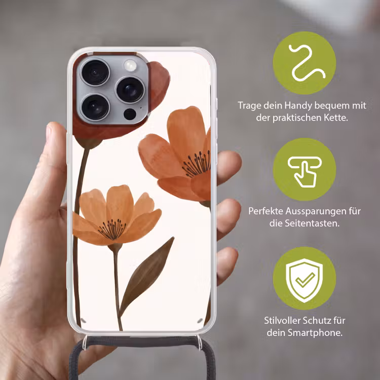 Bloemen - Abstract - Modern - Bruin - Decoratief Hoesje iPhone 16 Pro Max met koord klein -sfeer2_DE
