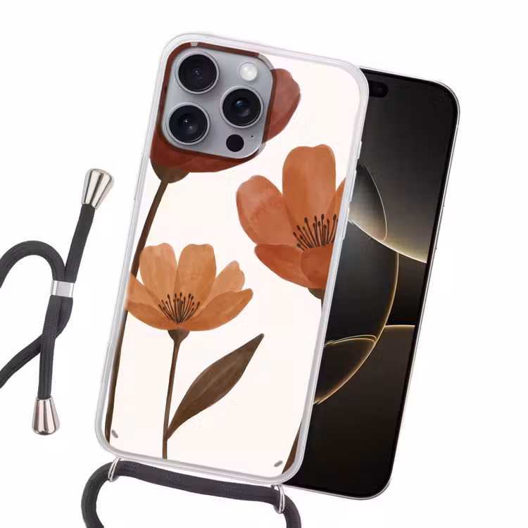 Bloemen - Abstract - Modern - Bruin - Decoratief Hoesje iPhone 16 Pro Max met koord klein -sfeer1