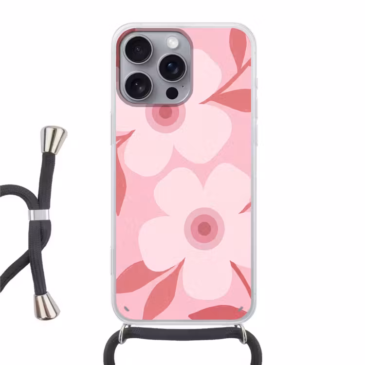 Bloemen - Abstract - Modern - Roze - Natuur Hoesje iPhone 16 Pro Max met koord klein -3d