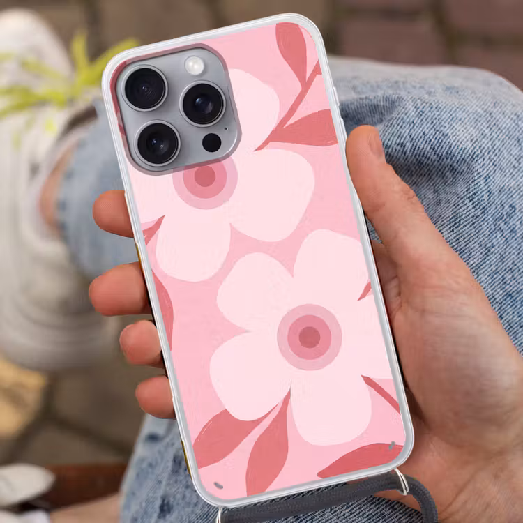 Bloemen - Abstract - Modern - Roze - Natuur Hoesje iPhone 16 Pro Max met koord klein -sfeer3