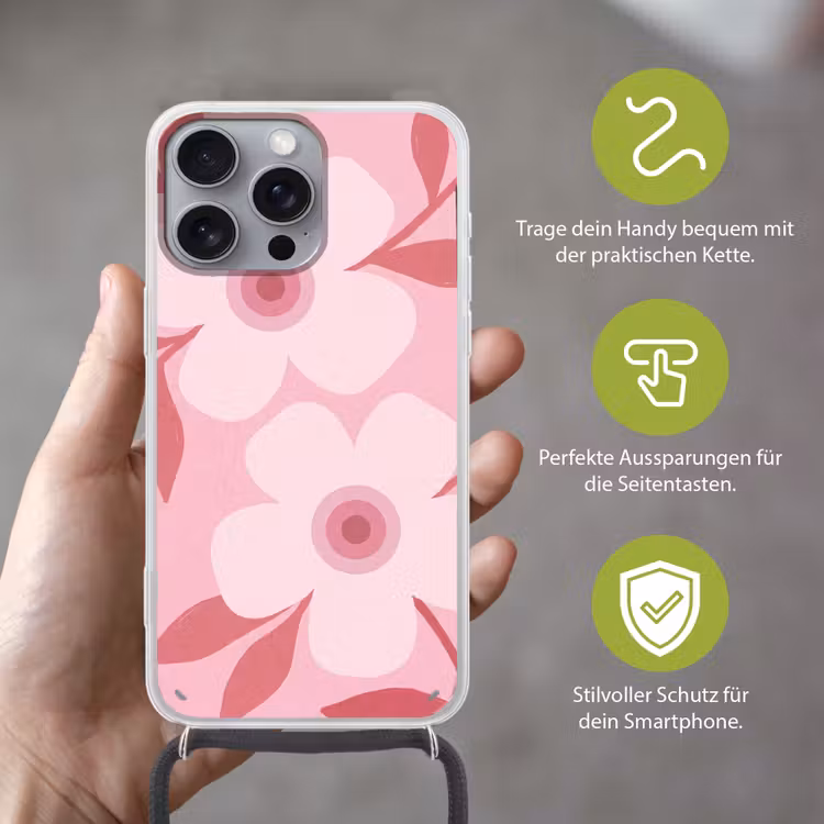Bloemen - Abstract - Modern - Roze - Natuur Hoesje iPhone 16 Pro Max met koord klein -sfeer2_DE