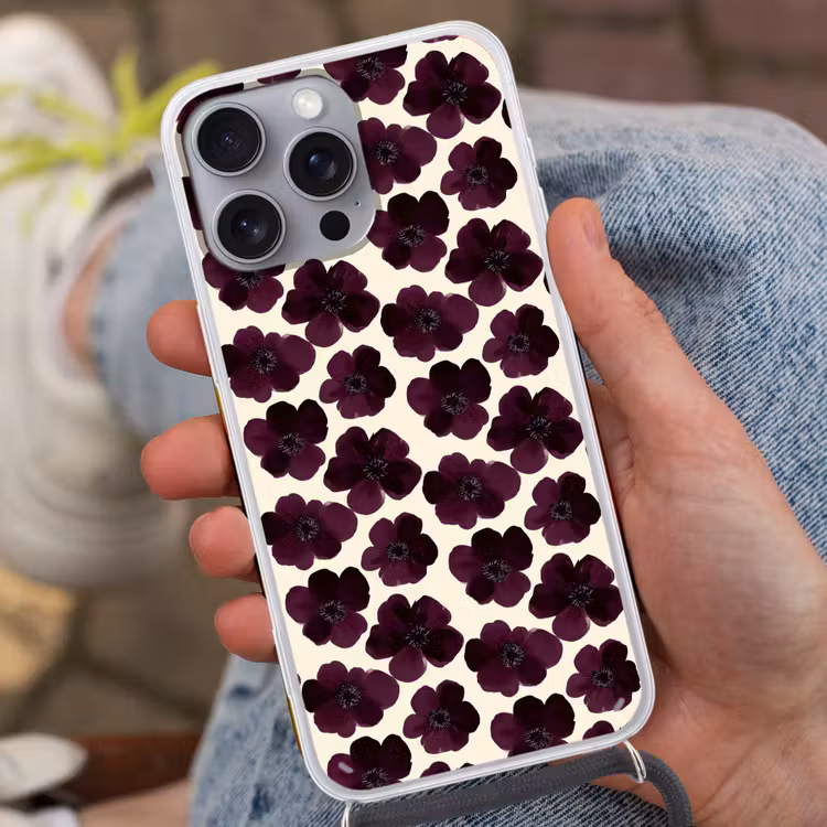 Bloemen - Aquarel - Paars Hoesje iPhone 16 Pro Max met koord klein 804 -sfeer3