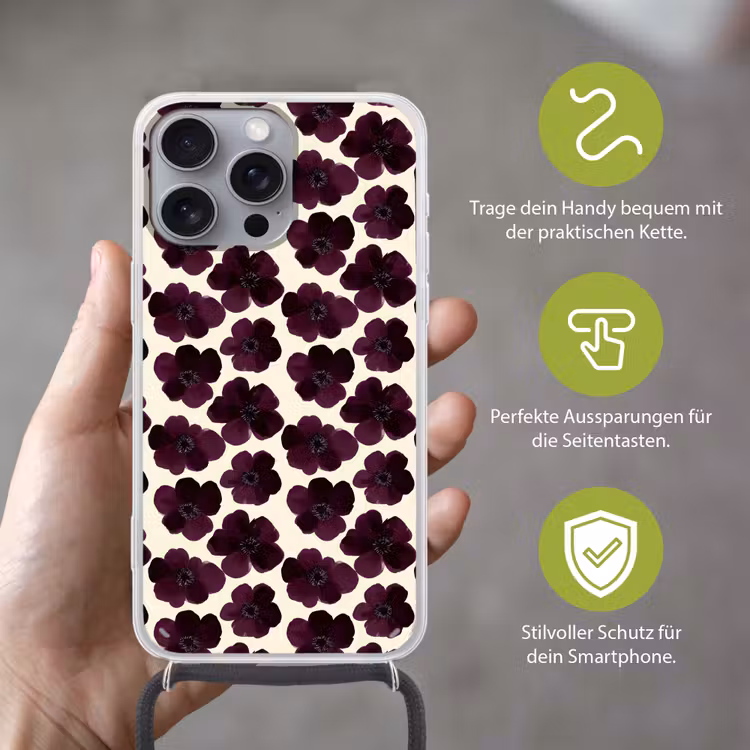 Bloemen - Aquarel - Paars Hoesje iPhone 16 Pro Max met koord klein 804 -sfeer2_DE
