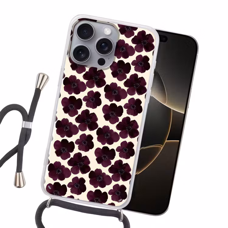 Bloemen - Aquarel - Paars Hoesje iPhone 16 Pro Max met koord klein 804 -sfeer1