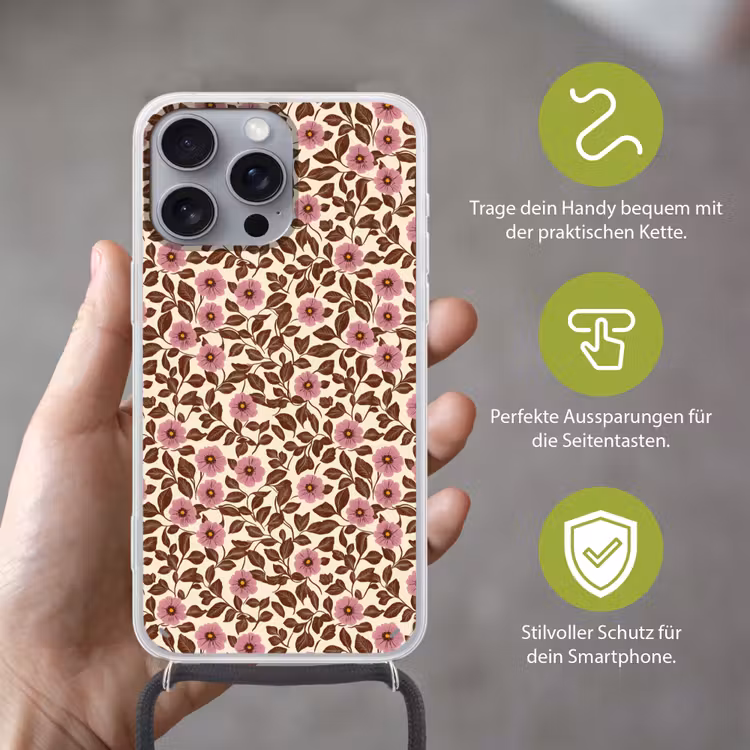 Bloemen - Bladeren - Kleurrijk Hoesje iPhone 16 Pro Max met koord klein 804 -sfeer2_DE