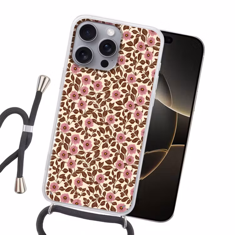 Bloemen - Bladeren - Kleurrijk Hoesje iPhone 16 Pro Max met koord klein 804 -sfeer1