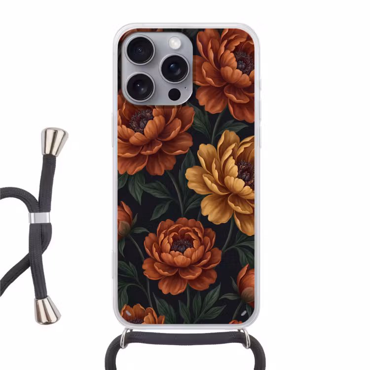 Bloemen - Bladeren - Natuur - Modern - Oranje Hoesje iPhone 16 Pro Max met koord klein -3d