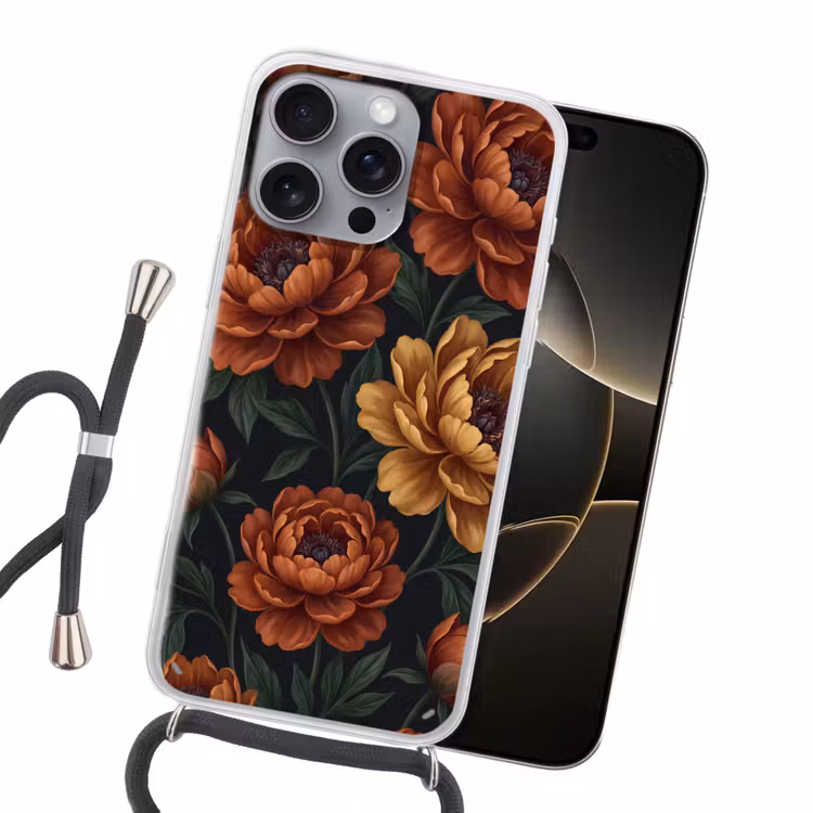 Bloemen - Bladeren - Natuur - Modern - Oranje Hoesje iPhone 16 Pro Max met koord klein -sfeer1