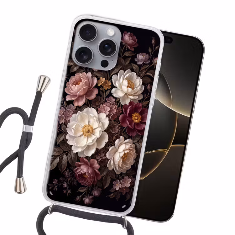 Bloemen - Boeket - Klassiek - Donker - Rood Hoesje iPhone 16 Pro Max met koord klein -sfeer1