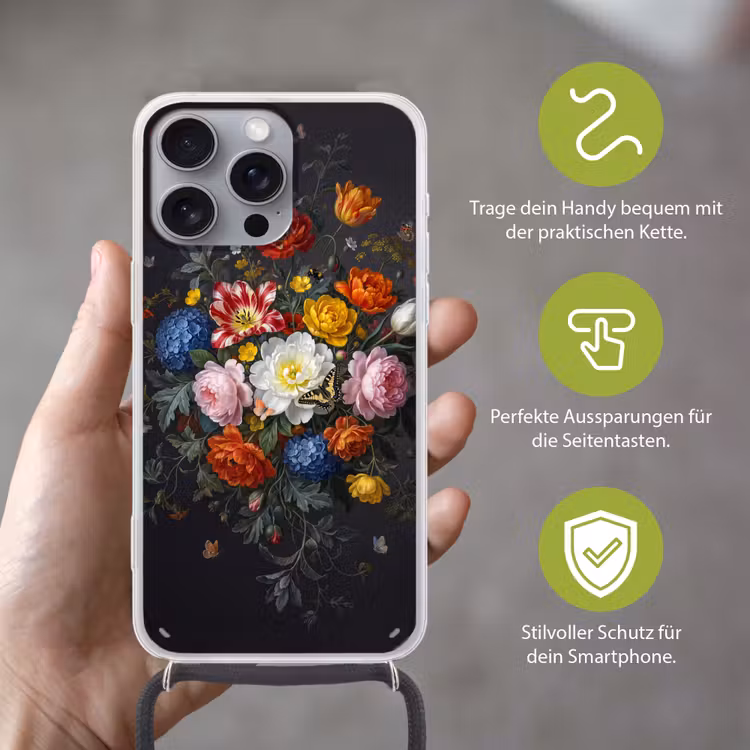 Bloemen - Boeket - Klassiek - Kleurrijk - Natuur Hoesje iPhone 16 Pro Max met koord klein -sfeer2_DE