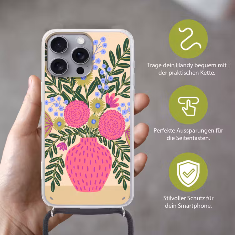 Bloemen - Boeket - Natuur - Abstract - Roze Hoesje iPhone 16 Pro Max met koord klein -sfeer2_DE
