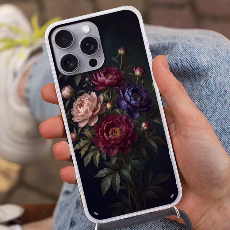Bloemen - Boeket - Natuur - Modern - Donker Hoesje iPhone 16 Pro Max met koord klein -sfeer3