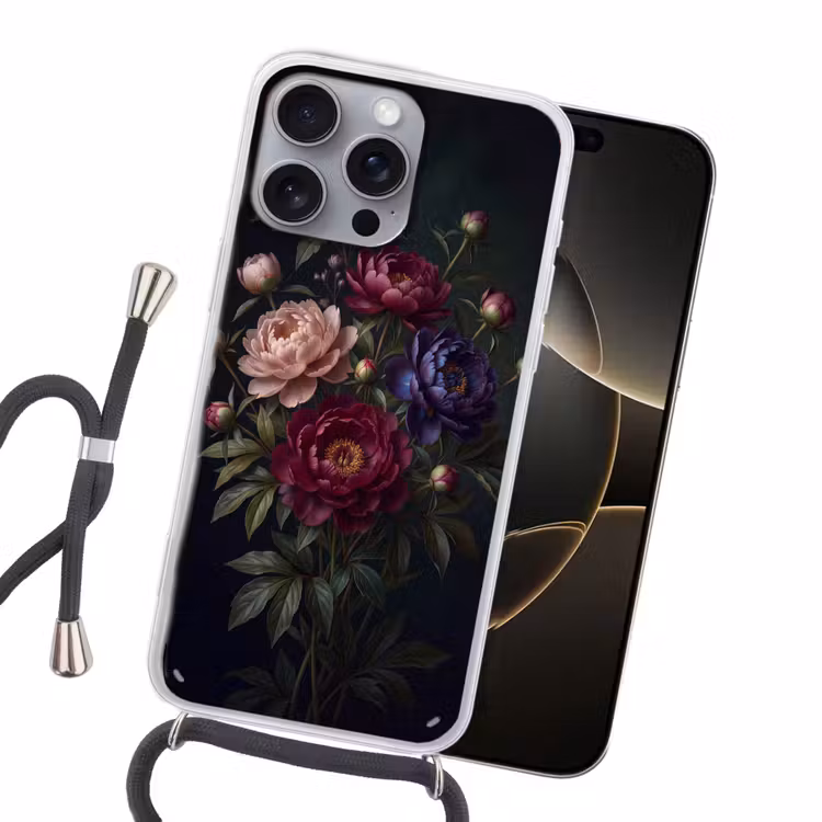 Bloemen - Boeket - Natuur - Modern - Donker Hoesje iPhone 16 Pro Max met koord klein -sfeer1