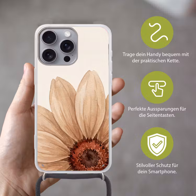 Bloemen - Bloemblad - Natuur - Aquarel - Beige Hoesje iPhone 16 Pro Max met koord klein -sfeer2_DE