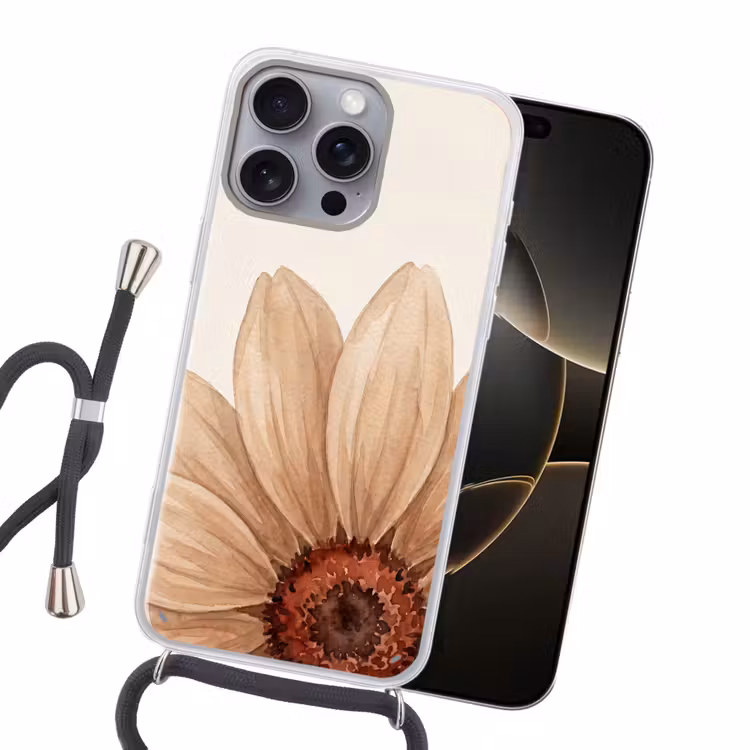 Bloemen - Bloemblad - Natuur - Aquarel - Beige Hoesje iPhone 16 Pro Max met koord klein -sfeer1