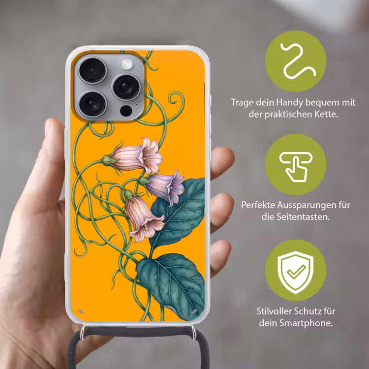 Handyhülle mit Band - Blumen – Botanik – Gelb - Bloemen - Botanisch - Geel Hoesje iPhone 16 Pro Max met koord klein