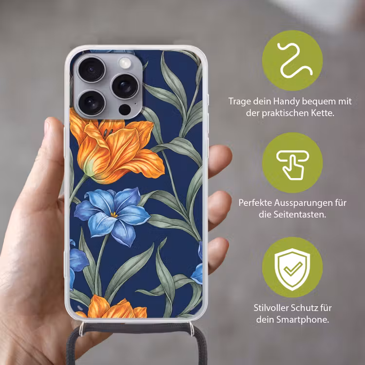 Handyhülle mit Band - Blumen – Botanik – Muster - Bloemen - Botanisch - Patroon Hoesje iPhone 16 Pro Max met koord klein