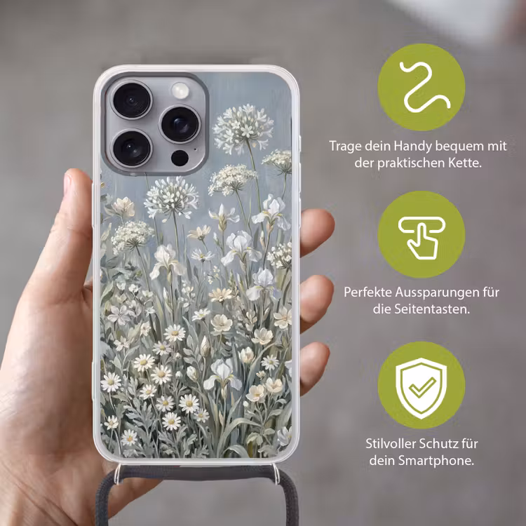 Bloemen - Botanisch - Blauw Hoesje iPhone 16 Pro Max met koord klein -sfeer2_DE