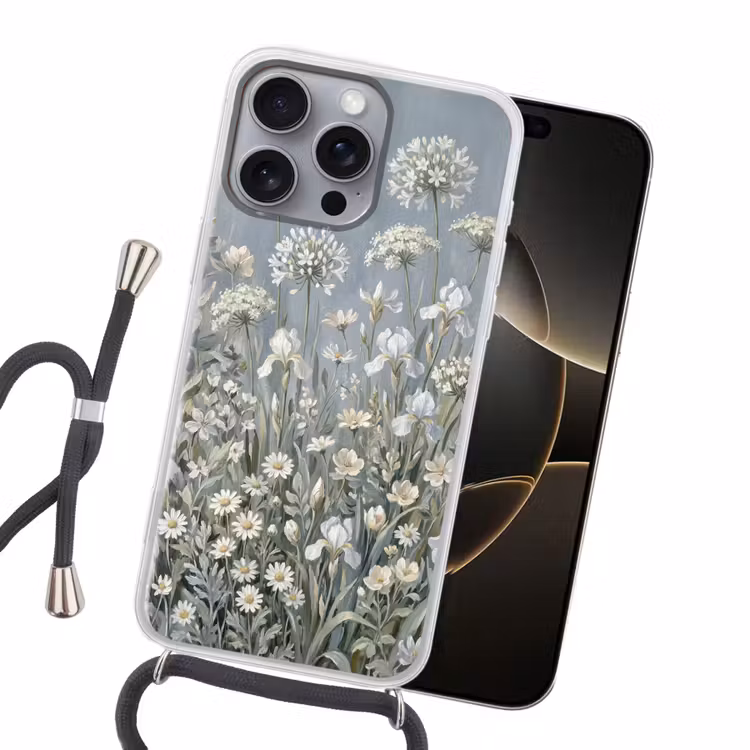 Bloemen - Botanisch - Blauw Hoesje iPhone 16 Pro Max met koord klein -sfeer1