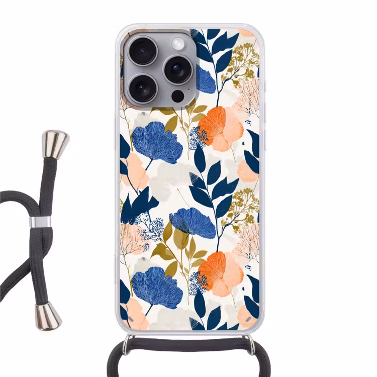 Bloemen - Botanisch - Kleurrijk Hoesje iPhone 16 Pro Max met koord klein 804 -3d