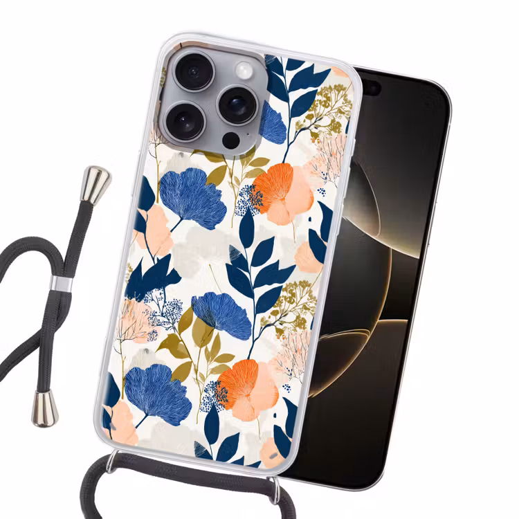 Bloemen - Botanisch - Kleurrijk Hoesje iPhone 16 Pro Max met koord klein 804 -sfeer1