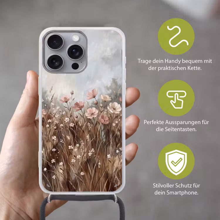 Bloemen - Botanisch - Schilderij - Pastel - Rustiek Hoesje iPhone 16 Pro Max met koord klein -sfeer2_DE