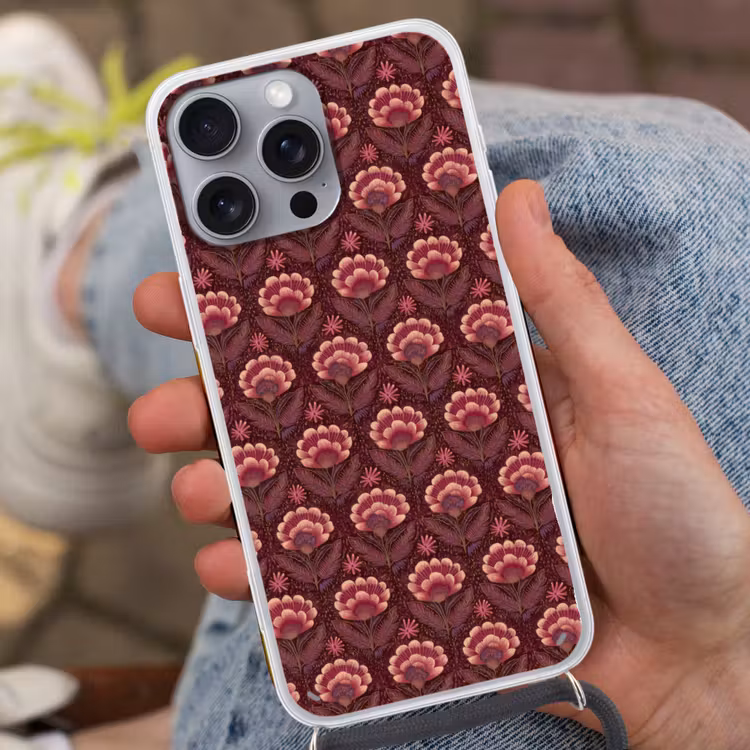 Bloemen - Waaier - Paars Hoesje iPhone 16 Pro Max met koord klein 804 -sfeer3