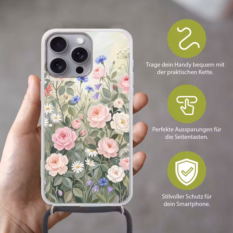 Bloemen - Tuin - Natuur - Kleurrijk Hoesje iPhone 16 Pro Max met koord klein -sfeer2_DE