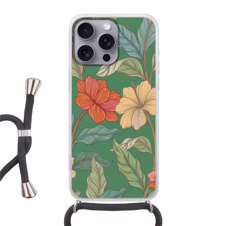 Handyhülle mit Band - Blumen – Grün – Illustration - Bloemen - Groen - Illustratie Hoesje iPhone 16 Pro Max met koord klein