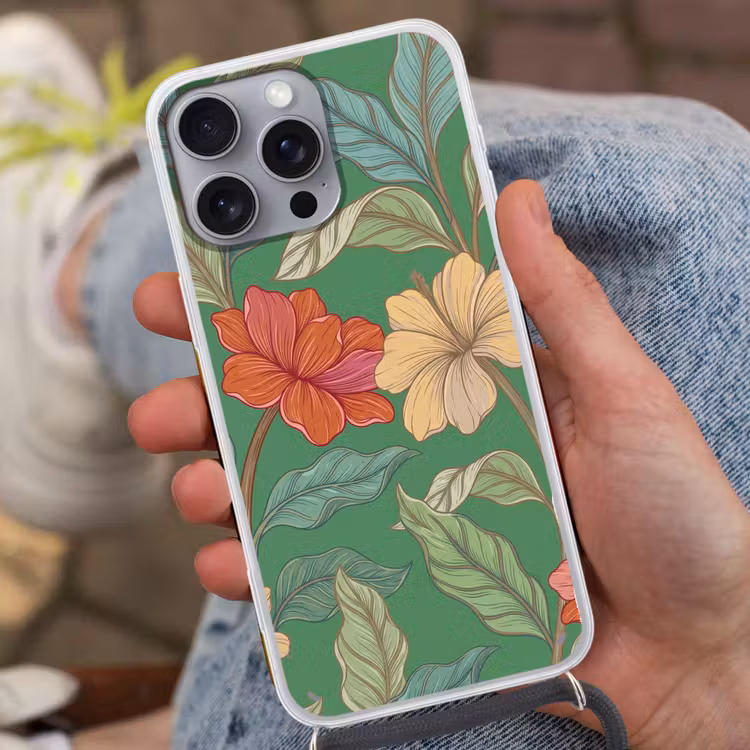 Handyhülle mit Band - Blumen – Grün – Illustration - Bloemen - Groen - Illustratie Hoesje iPhone 16 Pro Max met koord klein