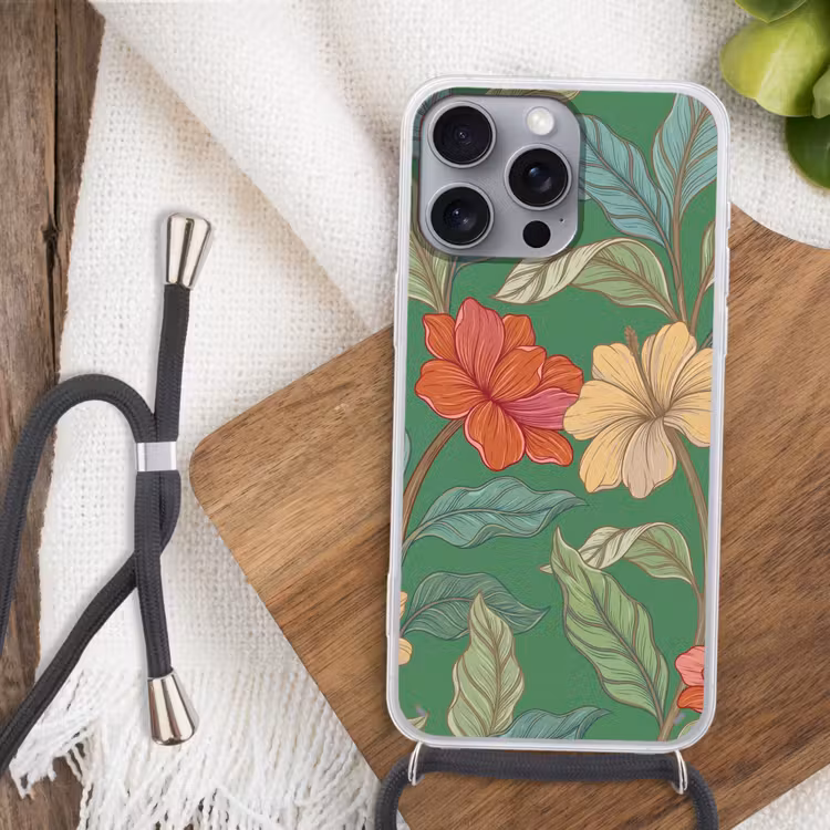 Handyhülle mit Band - Blumen – Grün – Illustration - Bloemen - Groen - Illustratie Hoesje iPhone 16 Pro Max met koord klein