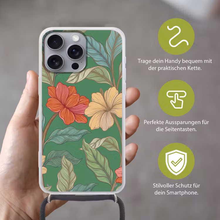 Handyhülle mit Band - Blumen – Grün – Illustration - Bloemen - Groen - Illustratie Hoesje iPhone 16 Pro Max met koord klein