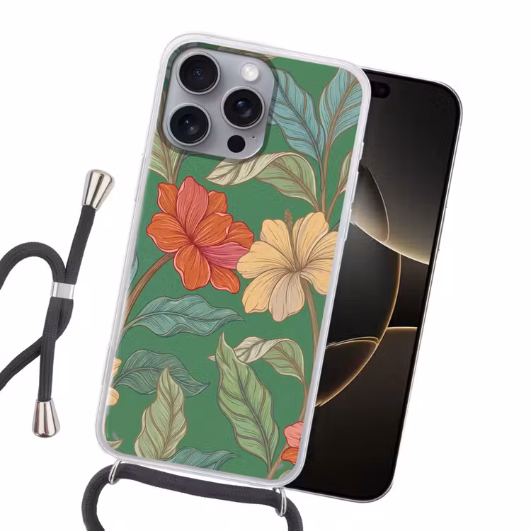 Handyhülle mit Band - Blumen – Grün – Illustration - Bloemen - Groen - Illustratie Hoesje iPhone 16 Pro Max met koord klein