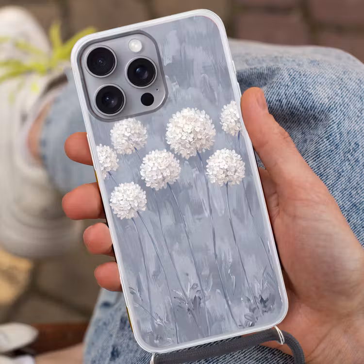 Bloemen - Illustratie - Blauw Hoesje iPhone 16 Pro Max met koord klein -sfeer3