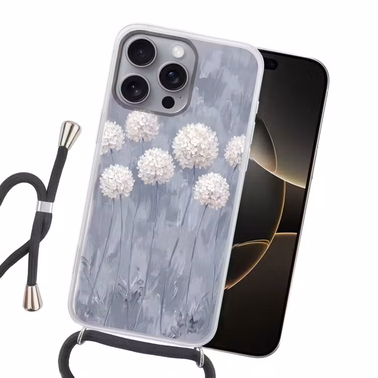 Bloemen - Illustratie - Blauw Hoesje iPhone 16 Pro Max met koord klein -sfeer1