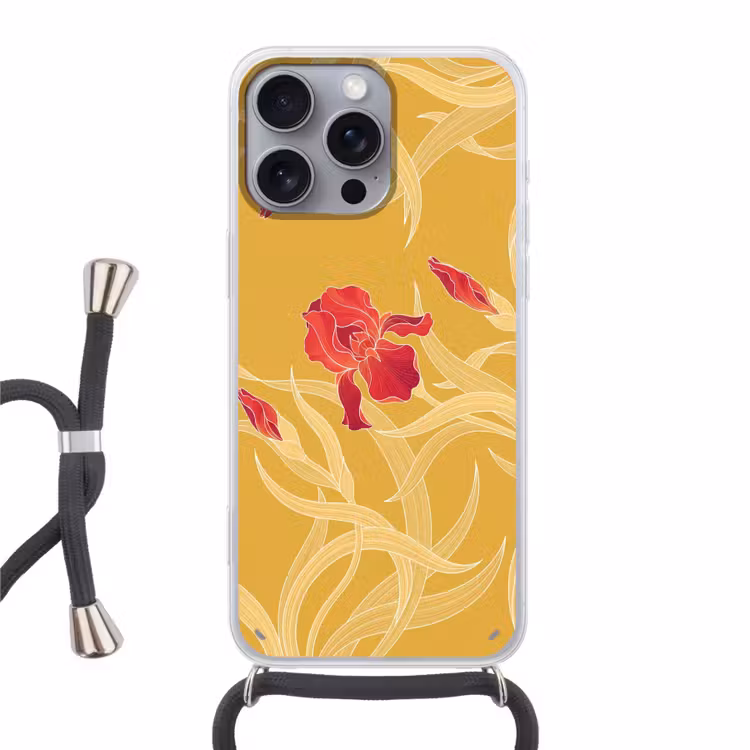 Handyhülle mit Band - Blumen – Illustration – Rot - Bloemen - Illustratie - Rood Hoesje iPhone 16 Pro Max met koord klein