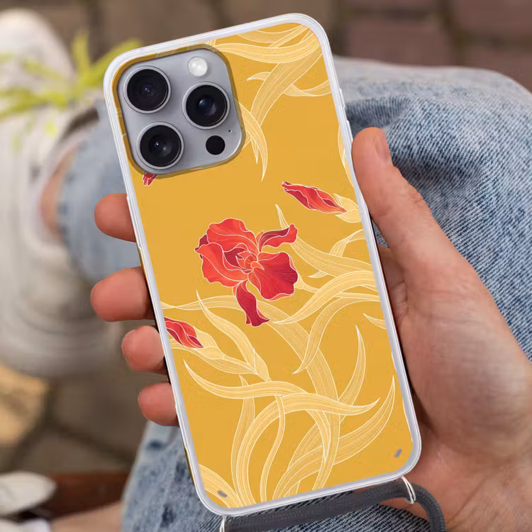 Handyhülle mit Band - Blumen – Illustration – Rot - Bloemen - Illustratie - Rood Hoesje iPhone 16 Pro Max met koord klein